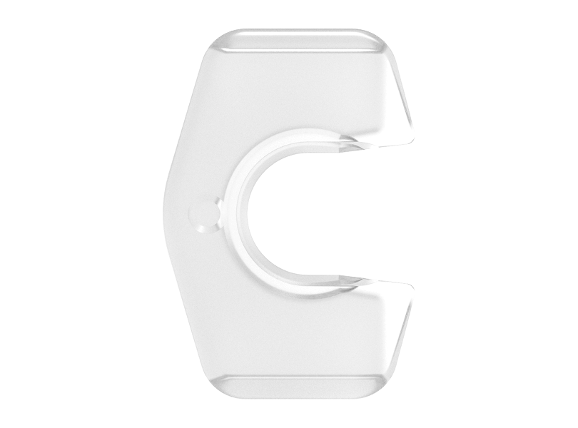 Backstop and finger grip, front view, rotated