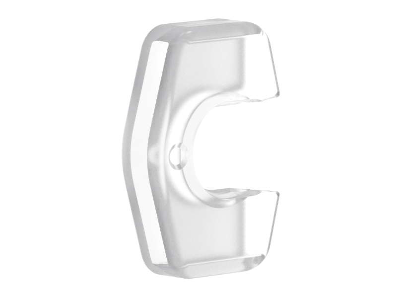 Backstop and finger grip, side view, rotated