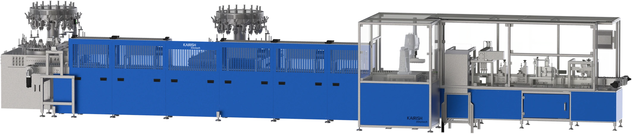 KAISHA Pharma glass cartridge manufacturing line — forming, annealing, inspection, surface treatment, finishing, final inspection and packaging
